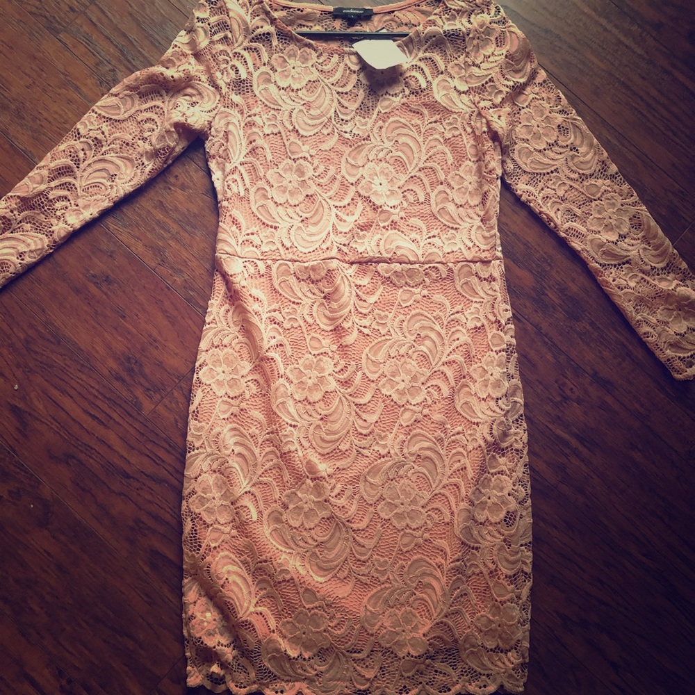 Lace Appliqué Long Sleeve Dress